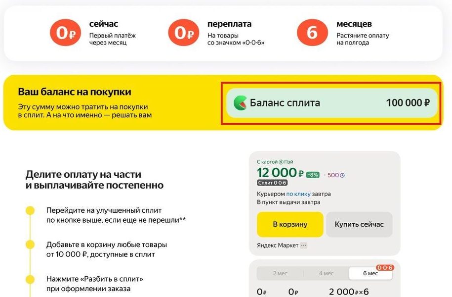 Баланс Сплит на Яндекс Маркете
